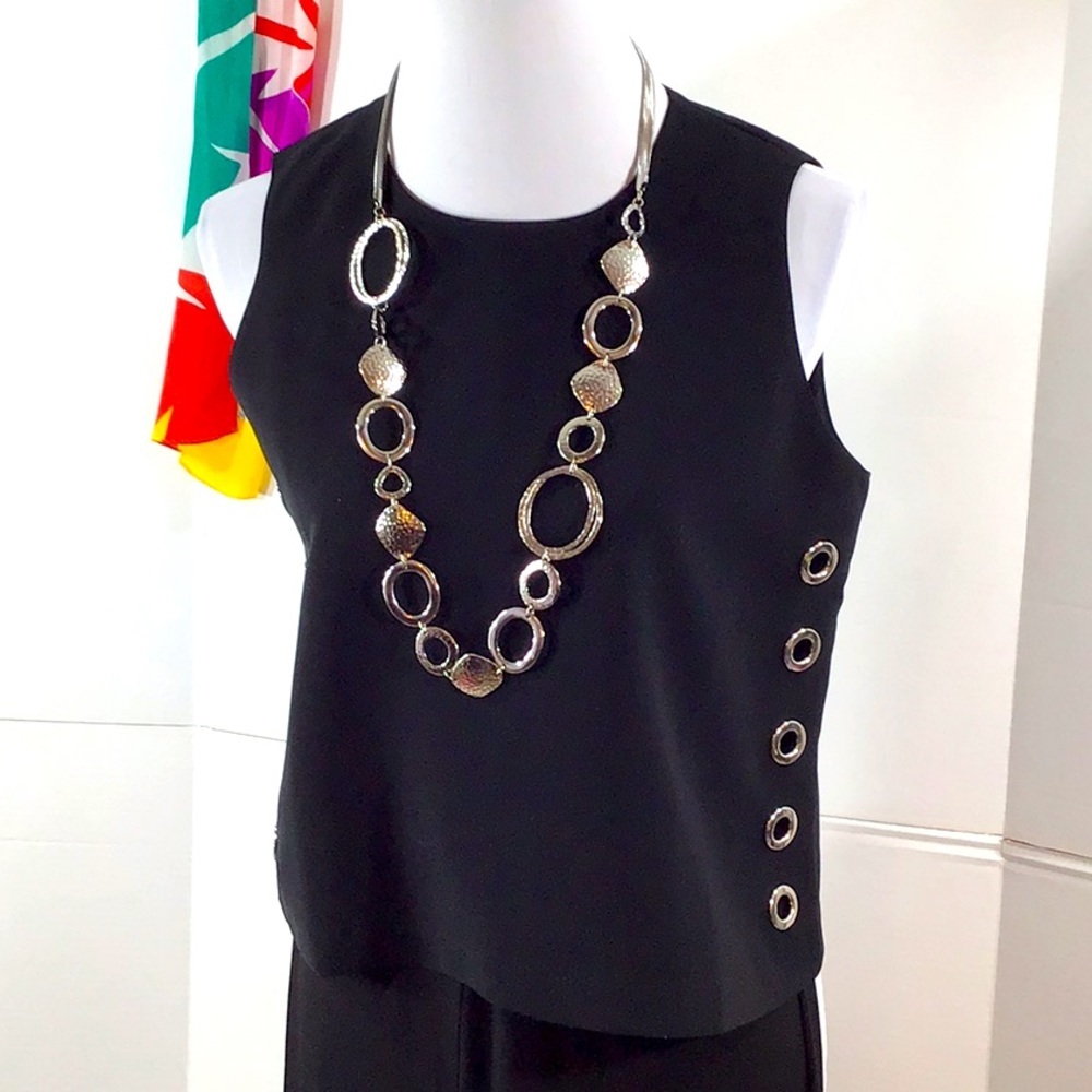 Carmen Marc Valvo black silver grommets crop top S